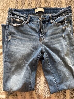 BKE Payton  Light Blue Skinny Jeans with Distressed Accents